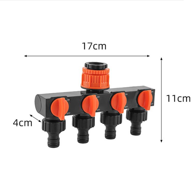 4-Way Water Tap Splitter With On-Off Switch 1 Inlet 4 Outlets Quick Connect Valve Connector