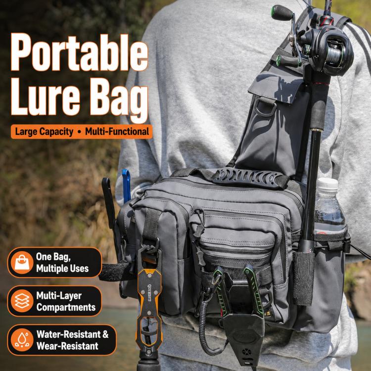 YEYINGZHE Waterproof Fishing Tackle Bag Multifunctional Crossbody Shoulder Sling Pack With Rod Holder