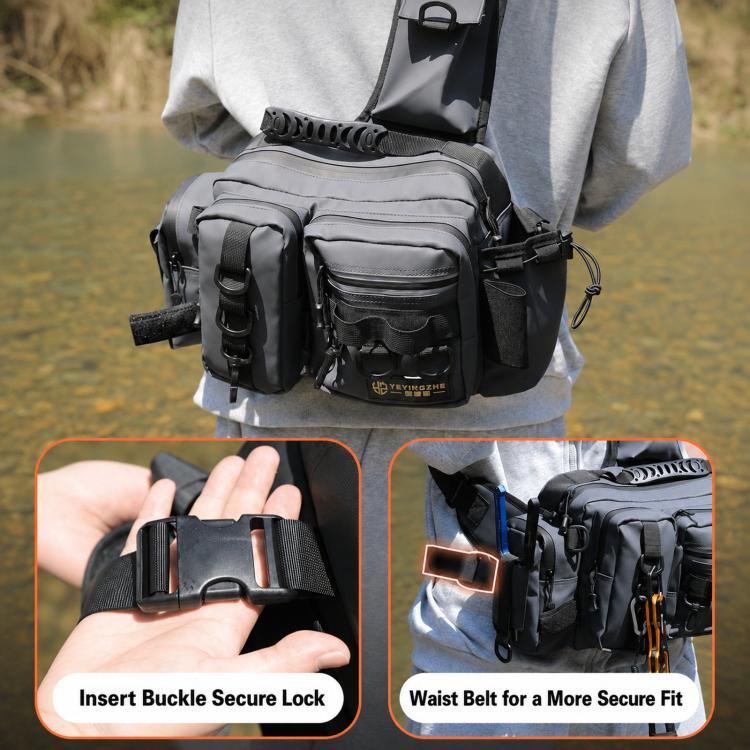 YEYINGZHE Waterproof Fishing Tackle Bag Multifunctional Crossbody Shoulder Sling Pack With Rod Holder