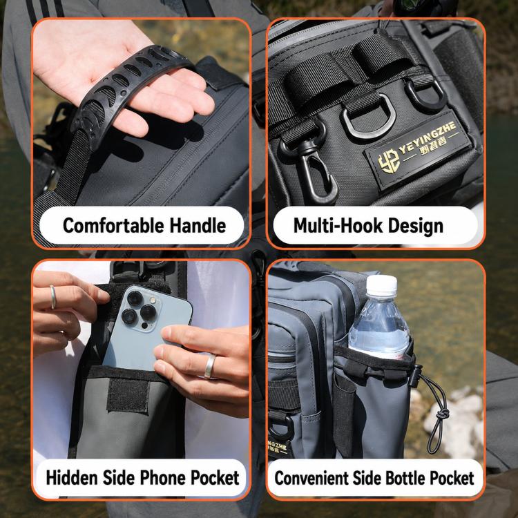 YEYINGZHE Waterproof Fishing Tackle Bag Multifunctional Crossbody Shoulder Sling Pack With Rod Holder