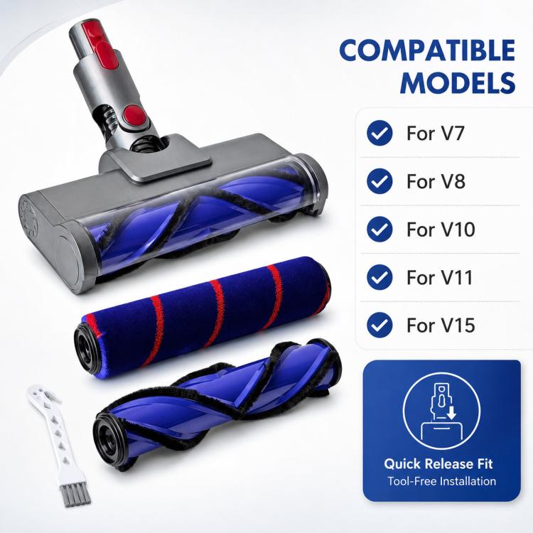 Cleaner Head For Dyson V7 V8 V10 V11 V15 Anti-Tangle V-Shaped Brush & Soft Roller Kit, 4 In 1 Set, 3 In 1 Set