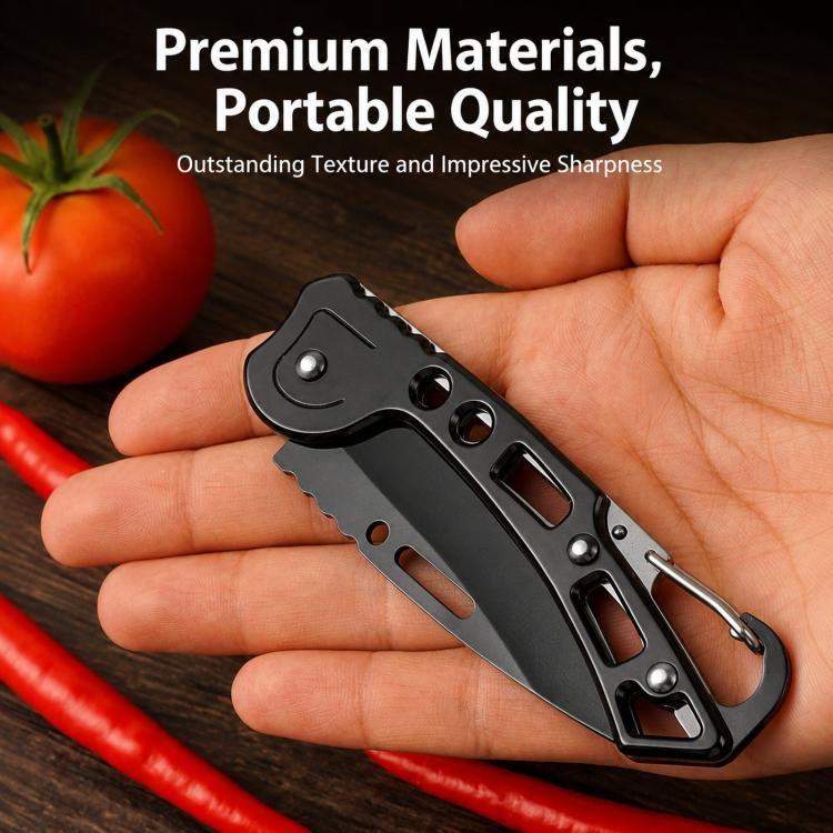 Mini Pocket Folding Knife With Carabiner Keychain 40Cr13 Stainless Steel EDC Utility Fruit Cutter Tool, Large 15cm