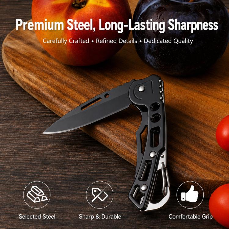 Mini Pocket Folding Knife With Carabiner Keychain 40Cr13 Stainless Steel EDC Utility Fruit Cutter Tool, Large 15cm