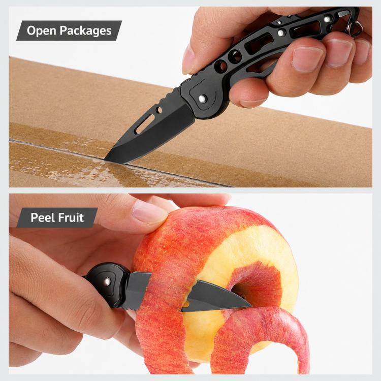 Mini Pocket Folding Knife With Carabiner Keychain 40Cr13 Stainless Steel EDC Utility Fruit Cutter Tool, Large 15cm