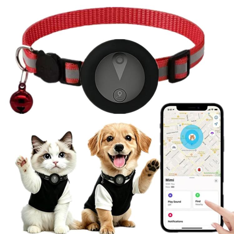 Cat Tracker Collar Compatible With Apple Find My Reflective Pet GPS Finder With Breakaway Safety Buckle & Bell