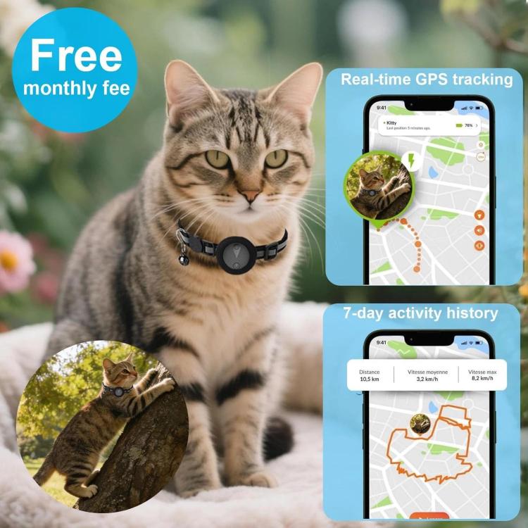 Cat Tracker Collar Compatible With Apple Find My Reflective Pet GPS Finder With Breakaway Safety Buckle & Bell