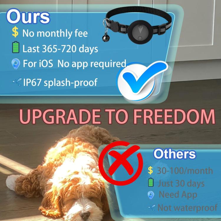 Cat Tracker Collar Compatible With Apple Find My Reflective Pet GPS Finder With Breakaway Safety Buckle & Bell