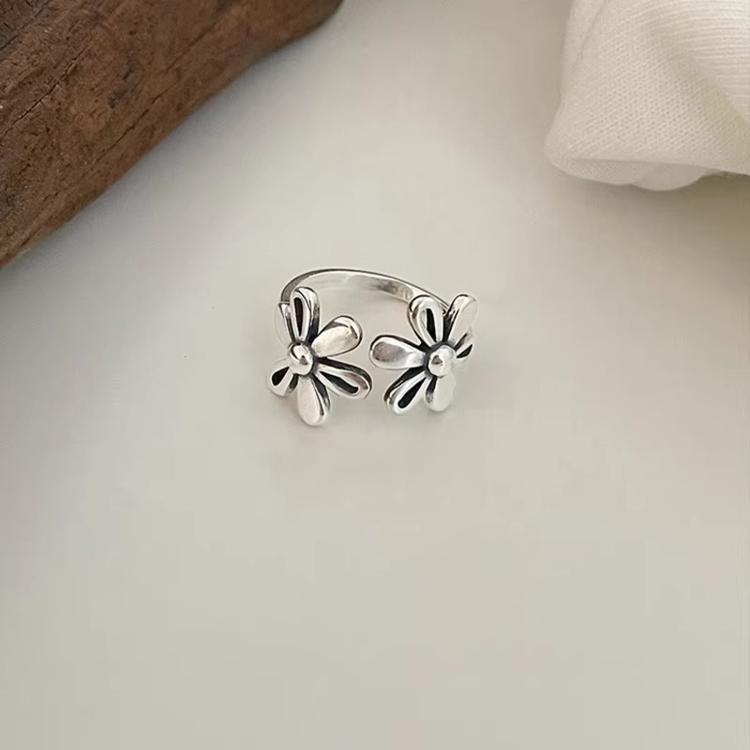 Vintage Daisy Flower 925 Sterling Silver Open Rings Adjustable Retro Finger Ring Jewelry, J2482