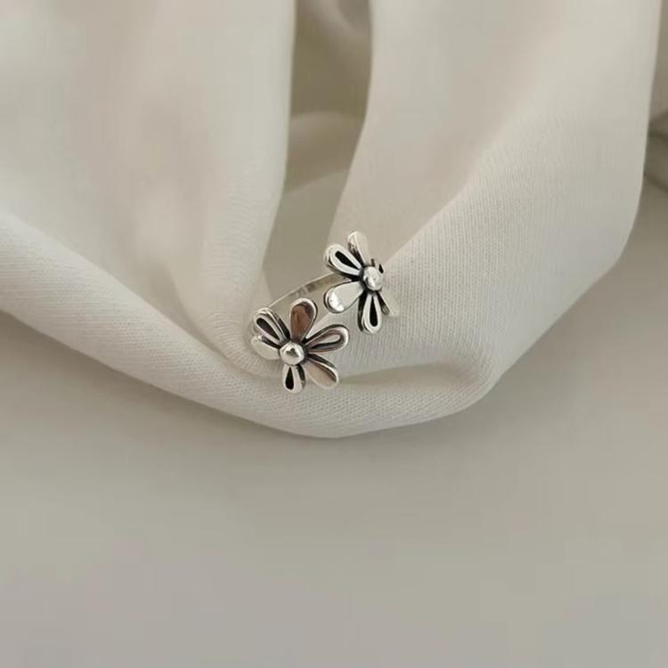 Vintage Daisy Flower 925 Sterling Silver Open Rings Adjustable Retro Finger Ring Jewelry, J2482