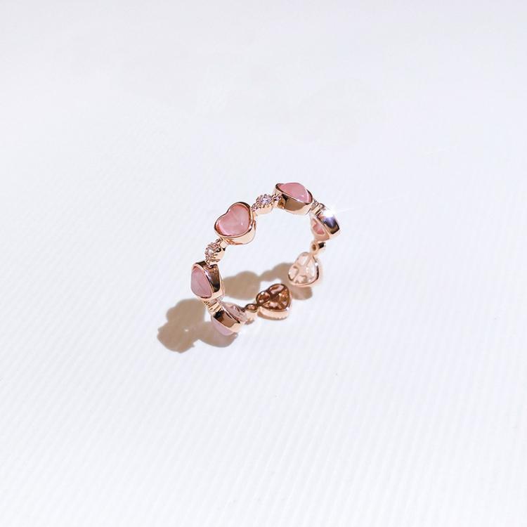 Heart Open Adjustable Rings Cats Eye Glass Cubic Zirconia Sweet Statement Finger Jewelry