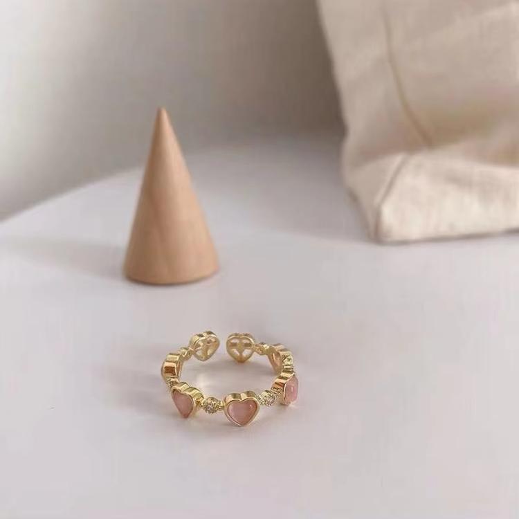 Heart Open Adjustable Rings Cats Eye Glass Cubic Zirconia Sweet Statement Finger Jewelry