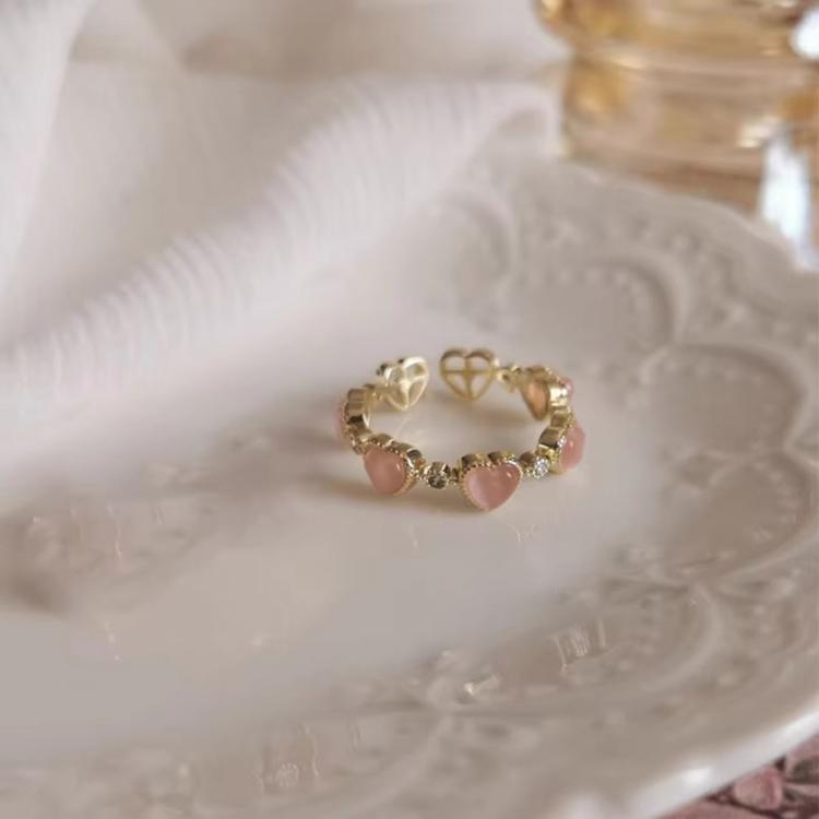 Heart Open Adjustable Rings Cats Eye Glass Cubic Zirconia Sweet Statement Finger Jewelry