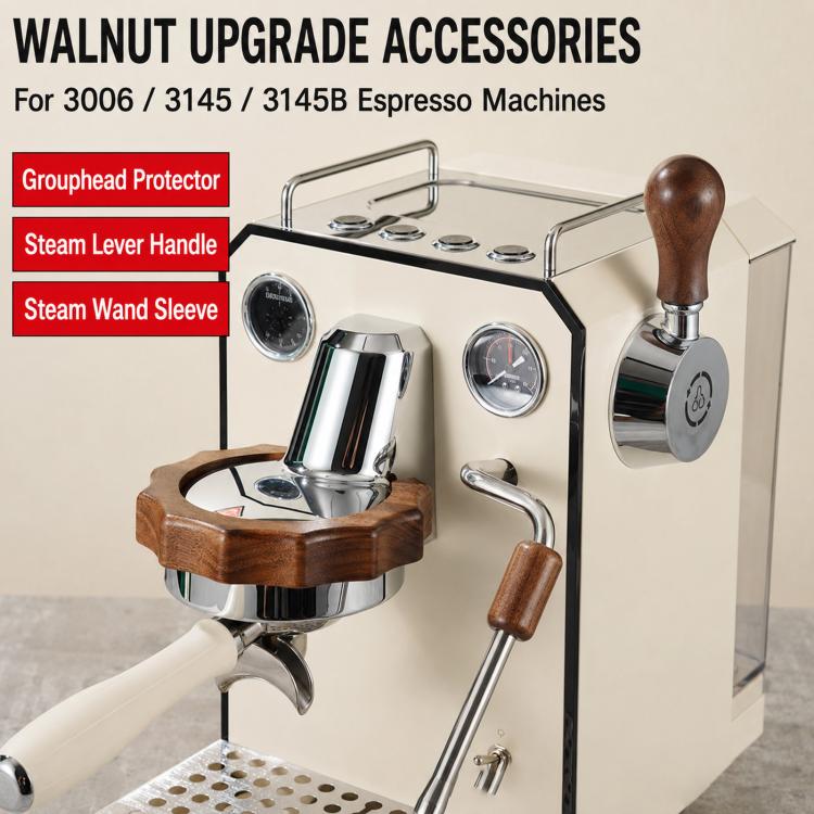 For Gemilai 3006/3145/3145B Espresso Machine Walnut Wood Modification Accessories, Anti-Scald Ring, Steam Lever Knob, Steam Wand Sleeve, 2-Piece Set, 3-Piece Set