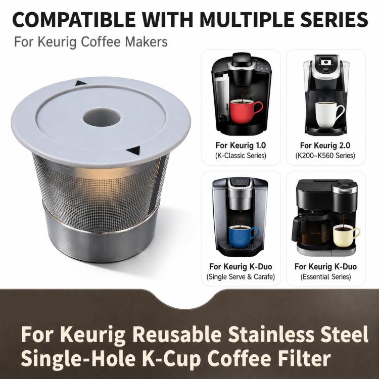 Single-Needle K Cups For Keurig 1.0 & 2.0 Stainless Steel Refillable Coffee Filter Pod, 1 Pack, 6 Packs
