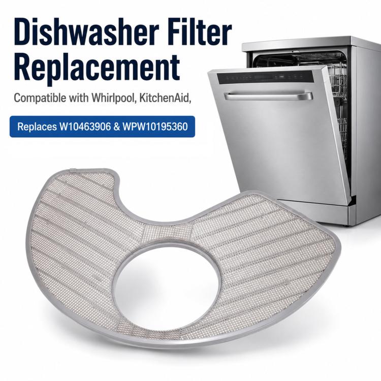 Replacement Dishwasher Filter Compatible With Whirlpool & KitchenAid Replaces W10463906 / WPW10195360, Filter W10463906
