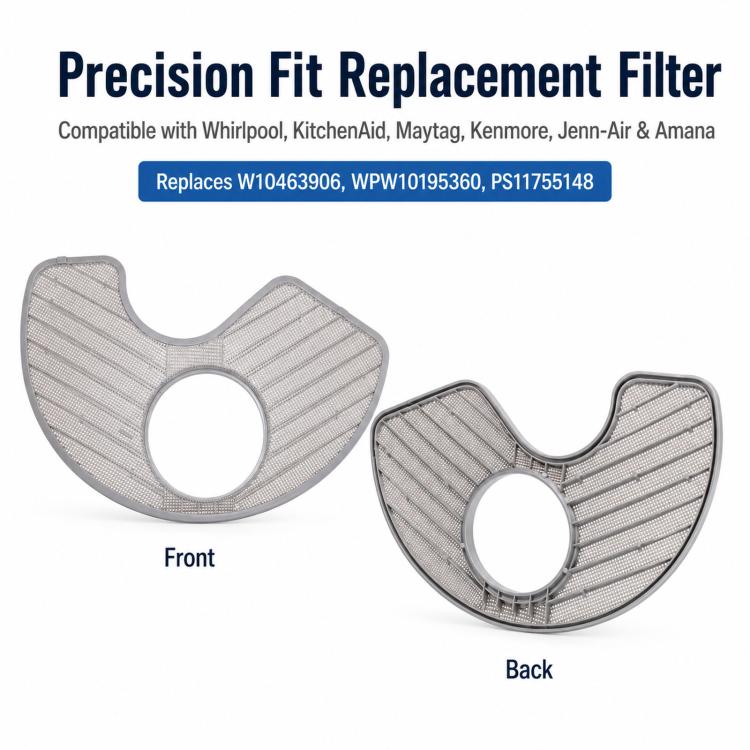 Replacement Dishwasher Filter Compatible With Whirlpool & KitchenAid Replaces W10463906 / WPW10195360, Filter W10463906
