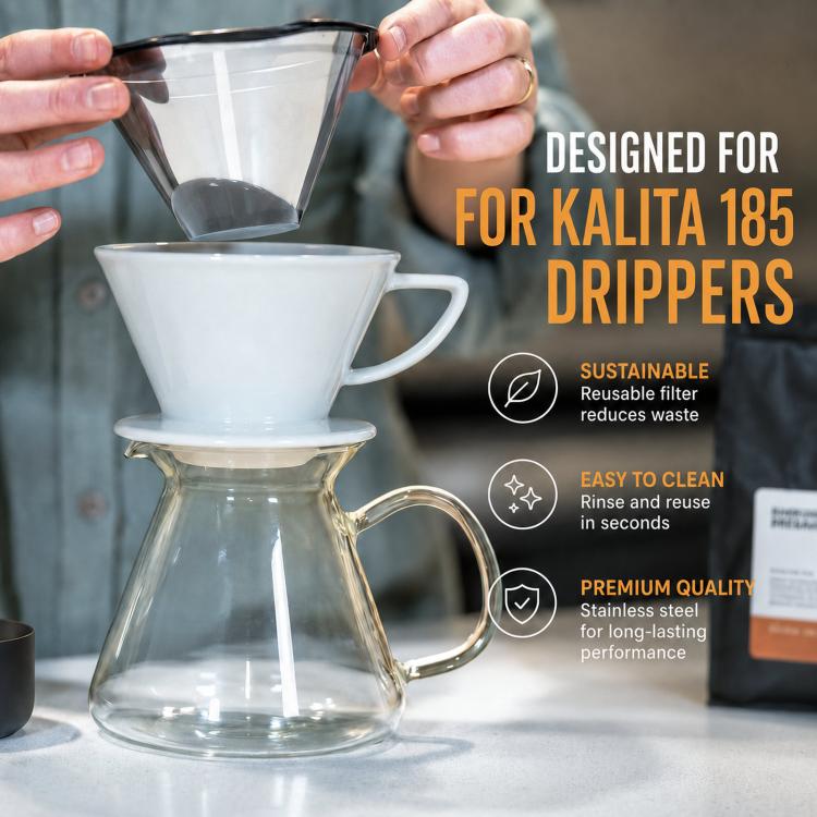 Reusable Coffee Filter Compatible with Kalita Wave 185 Coffee Drippers and OXO Brew 8-Cup Single Serve