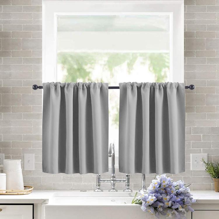 Single Rod Pocket Cafe Curtains Thick High Density Short Tier Window Treatment for Kitchen Bedroom, 132x46cm