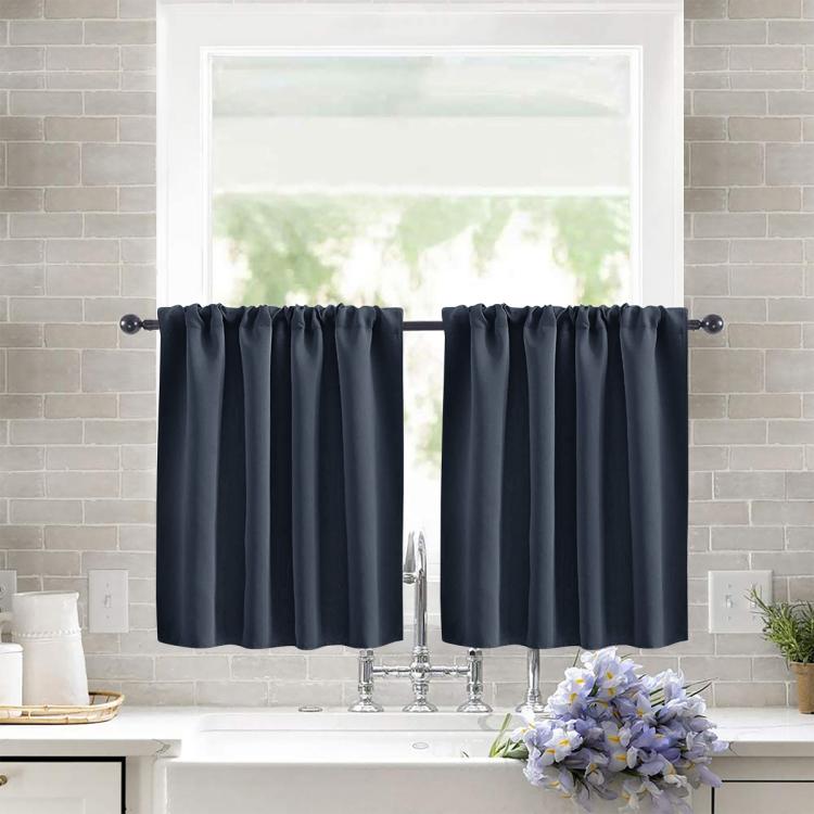 Single Rod Pocket Cafe Curtains Thick High Density Short Tier Window Treatment for Kitchen Bedroom, 132x46cm