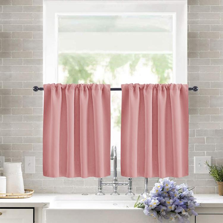 Single Rod Pocket Cafe Curtains Thick High Density Short Tier Window Treatment for Kitchen Bedroom, 132x46cm