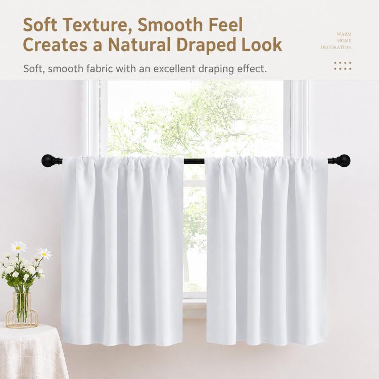 Single Rod Pocket Cafe Curtains Thick High Density Short Tier Window Treatment for Kitchen Bedroom, 132x46cm