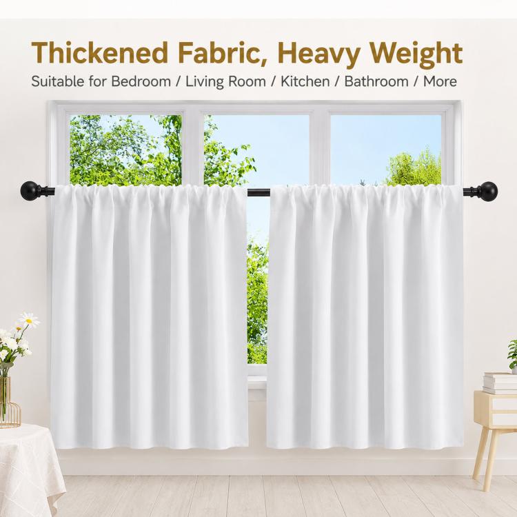 Single Rod Pocket Cafe Curtains Thick High Density Short Tier Window Treatment for Kitchen Bedroom, 40x60cm, 76x60cm, 76x92cm, 106x91cm