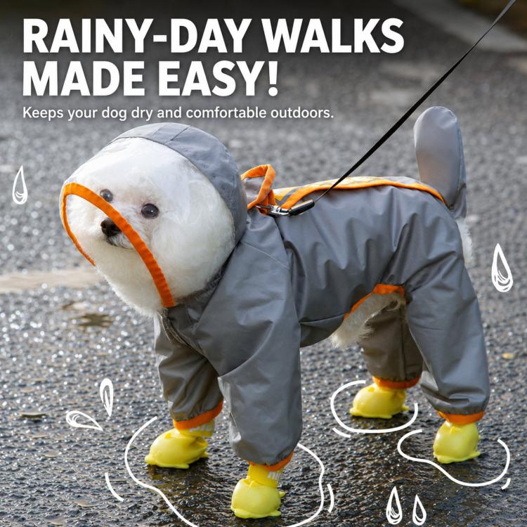Hipipet Color Block Raincoat For Medium & Small Dogs With Traction Design Frosted Edged Transparent Pet Rain Jacket With Tail Cover, XS, S, M, L, XL, XXL