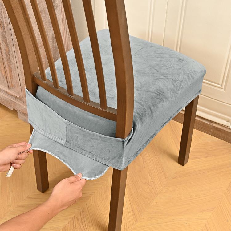 Velvet Stretch Chair Seat Covers Removable Dining Chair Cushion Slipcovers With Buckle Straps, M