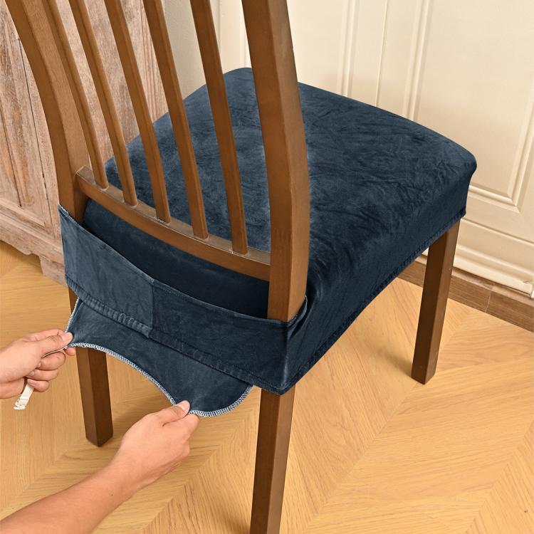 Velvet Stretch Chair Seat Covers Removable Dining Chair Cushion Slipcovers With Buckle Straps, M