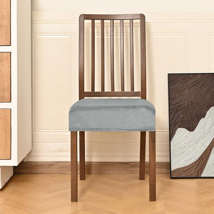 Velvet Stretch Chair Seat Covers Removable Dining Chair Cushion Slipcovers With Buckle Straps, M