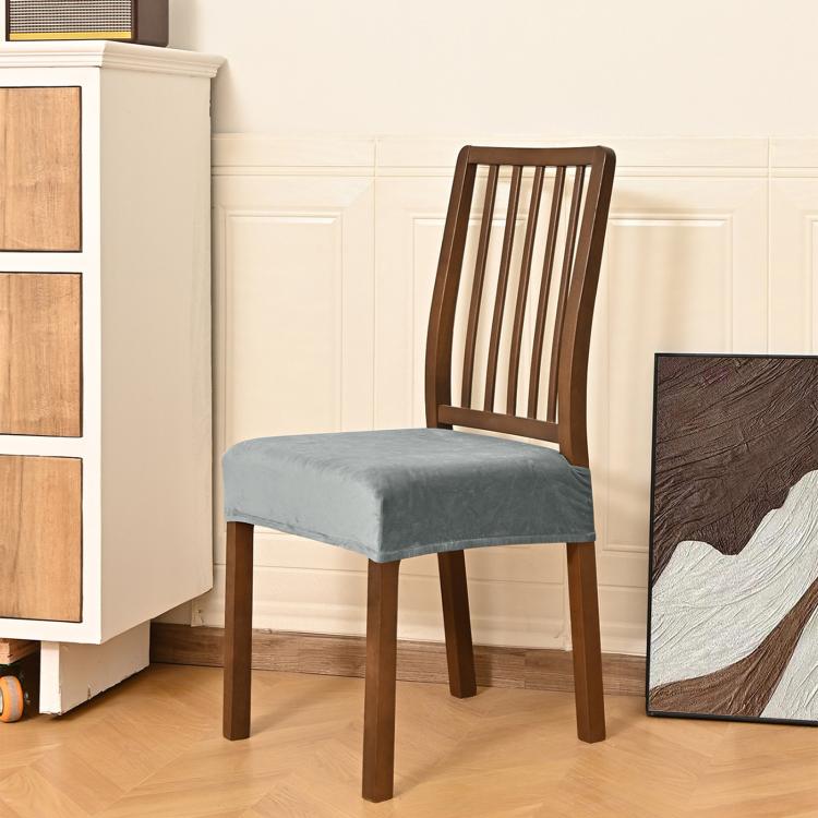 Velvet Stretch Chair Seat Covers Removable Dining Chair Cushion Slipcovers With Buckle Straps, M