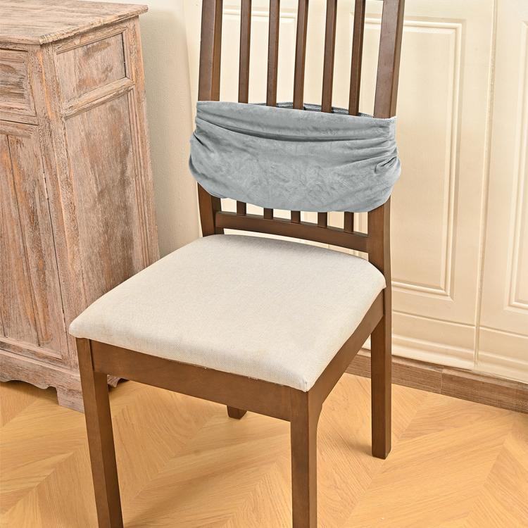 Velvet Stretch Chair Seat Covers Removable Dining Chair Cushion Slipcovers With Buckle Straps, M