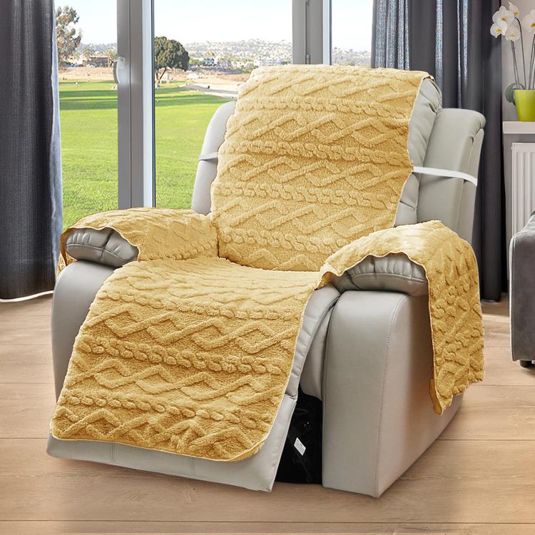 Fleece Recliner Chair Cover Non-Slip T-Shape Sofa Slipcover With Buckle Strap, Single-seater