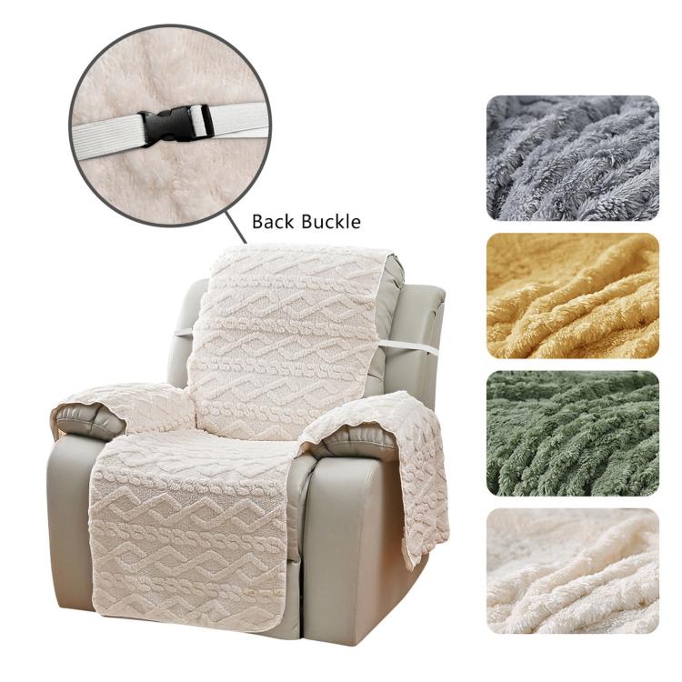 Fleece Recliner Chair Cover Non-Slip T-Shape Sofa Slipcover With Buckle Strap, Single-seater