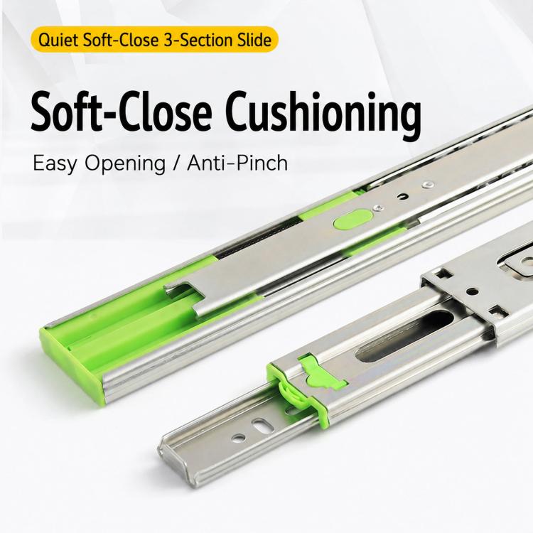 1pair Heavy-Duty Soft-Close Drawer Slides Thickened 3-Section Silent Soft-Close Slide Rails, Black Steel 10 inch 25cm, Black Steel 12 inch 30cm, Black Steel 14 inch 35cm, Black Steel 16 inch 40cm, Black Steel 18 inch 45cm, Black Steel 20 inch 50cm     ...