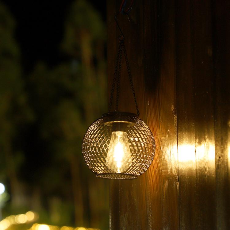 Solar Hanging Lanterns Outdoor Metal Garden Decorative Lights, Black Mesh Ball, Round Cage, Cylindrical Cage