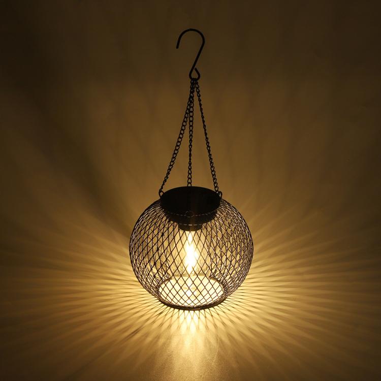 Solar Hanging Lanterns Outdoor Metal Garden Decorative Lights, Black Mesh Ball, Round Cage, Cylindrical Cage
