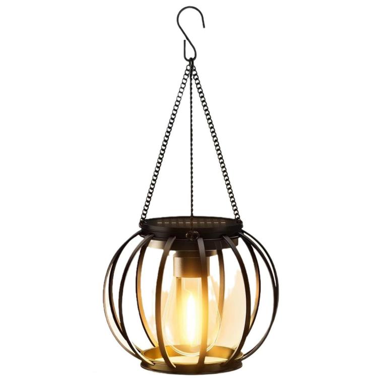 Solar Hanging Lanterns Outdoor Metal Garden Decorative Lights, Black Mesh Ball, Round Cage, Cylindrical Cage