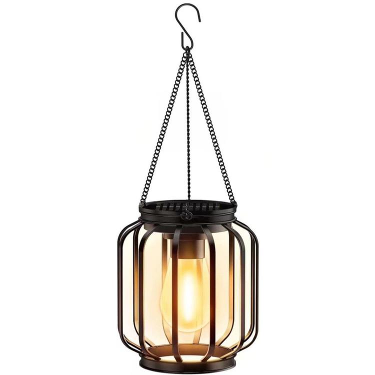 Solar Hanging Lanterns Outdoor Metal Garden Decorative Lights, Black Mesh Ball, Round Cage, Cylindrical Cage