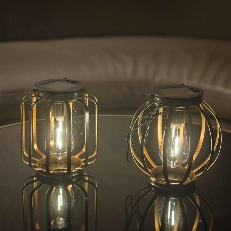 Solar Hanging Lanterns Outdoor Metal Garden Decorative Lights, Black Mesh Ball, Round Cage, Cylindrical Cage