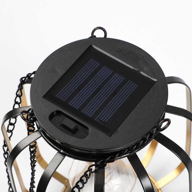 Solar Hanging Lanterns Outdoor Metal Garden Decorative Lights, Black Mesh Ball, Round Cage, Cylindrical Cage