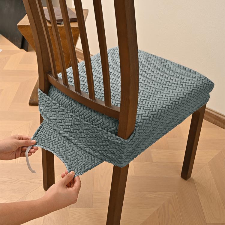 Stretch Dining Chair Seat Cover Grid Cushion Cover With Elastic Straps Buckles