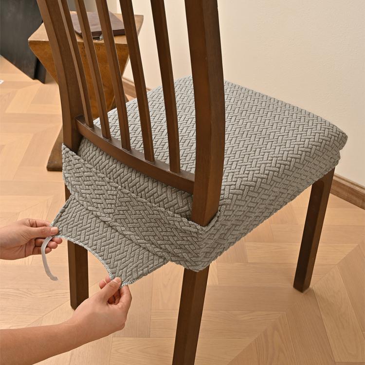 Stretch Dining Chair Seat Cover Grid Cushion Cover With Elastic Straps Buckles