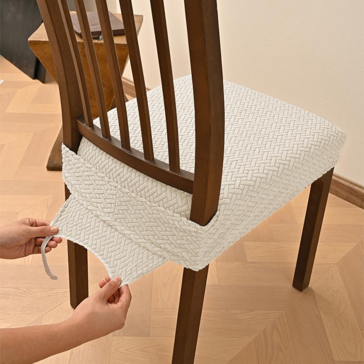 Stretch Dining Chair Seat Cover Grid Cushion Cover With Elastic Straps Buckles