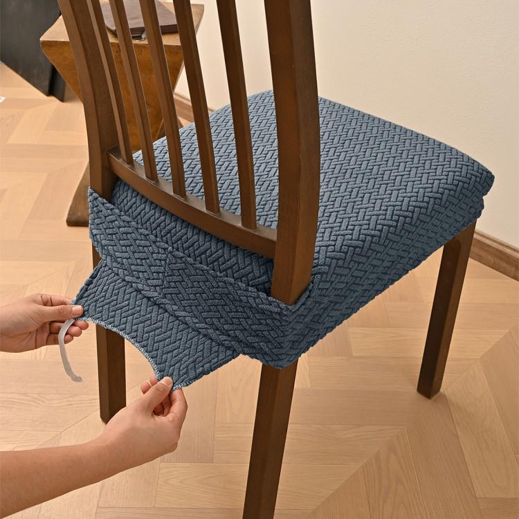 Stretch Dining Chair Seat Cover Grid Cushion Cover With Elastic Straps Buckles
