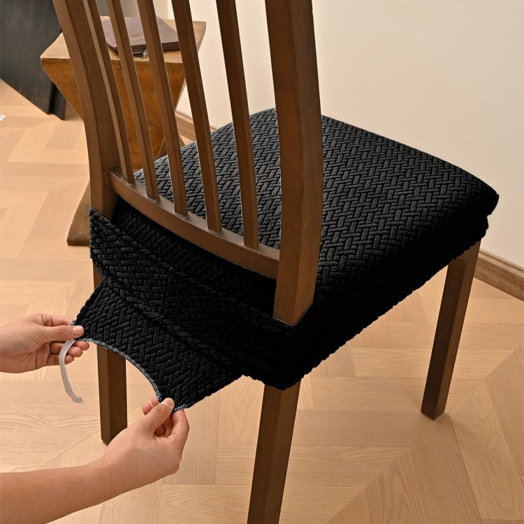 Stretch Dining Chair Seat Cover Grid Cushion Cover With Elastic Straps Buckles