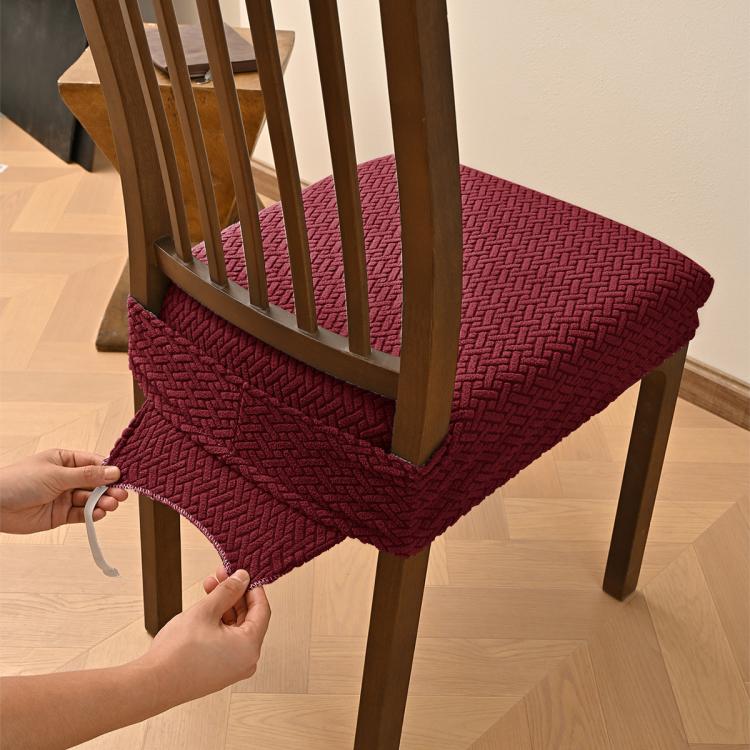 Stretch Dining Chair Seat Cover Grid Cushion Cover With Elastic Straps Buckles