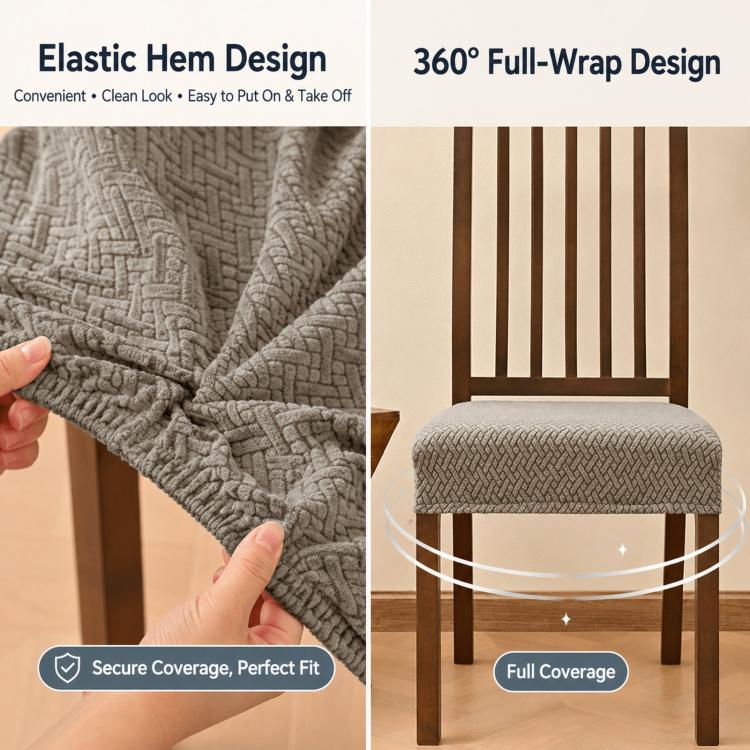 Stretch Dining Chair Seat Cover Grid Cushion Cover With Elastic Straps Buckles