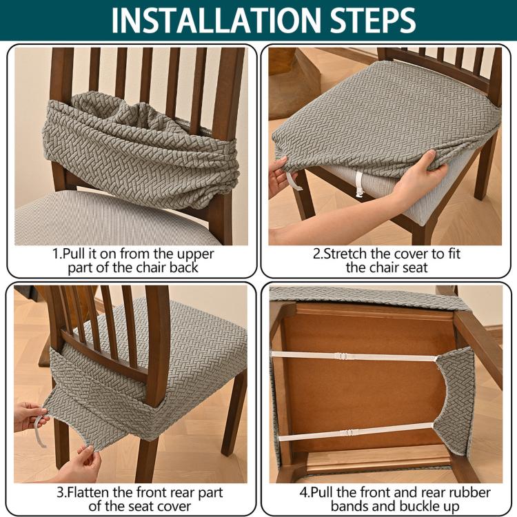 Stretch Dining Chair Seat Cover Grid Cushion Cover With Elastic Straps Buckles