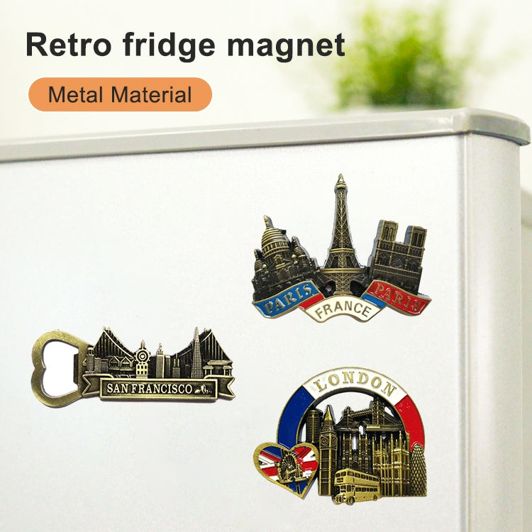 Architectural Landscape Metal Magnetic Refrigerator Stickers Home Decoration, French Panorama, Louvre, Representative Buildings in France, London, Arena, Qatar, Long Strip French Panorama, Eiffel Tower Road Sign, Golden Gate Street Opener              ...